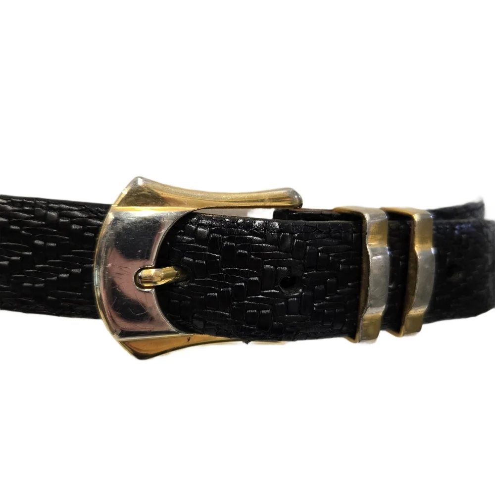 Mezlan Black Leather Belt with Two Tone Belt Buckle